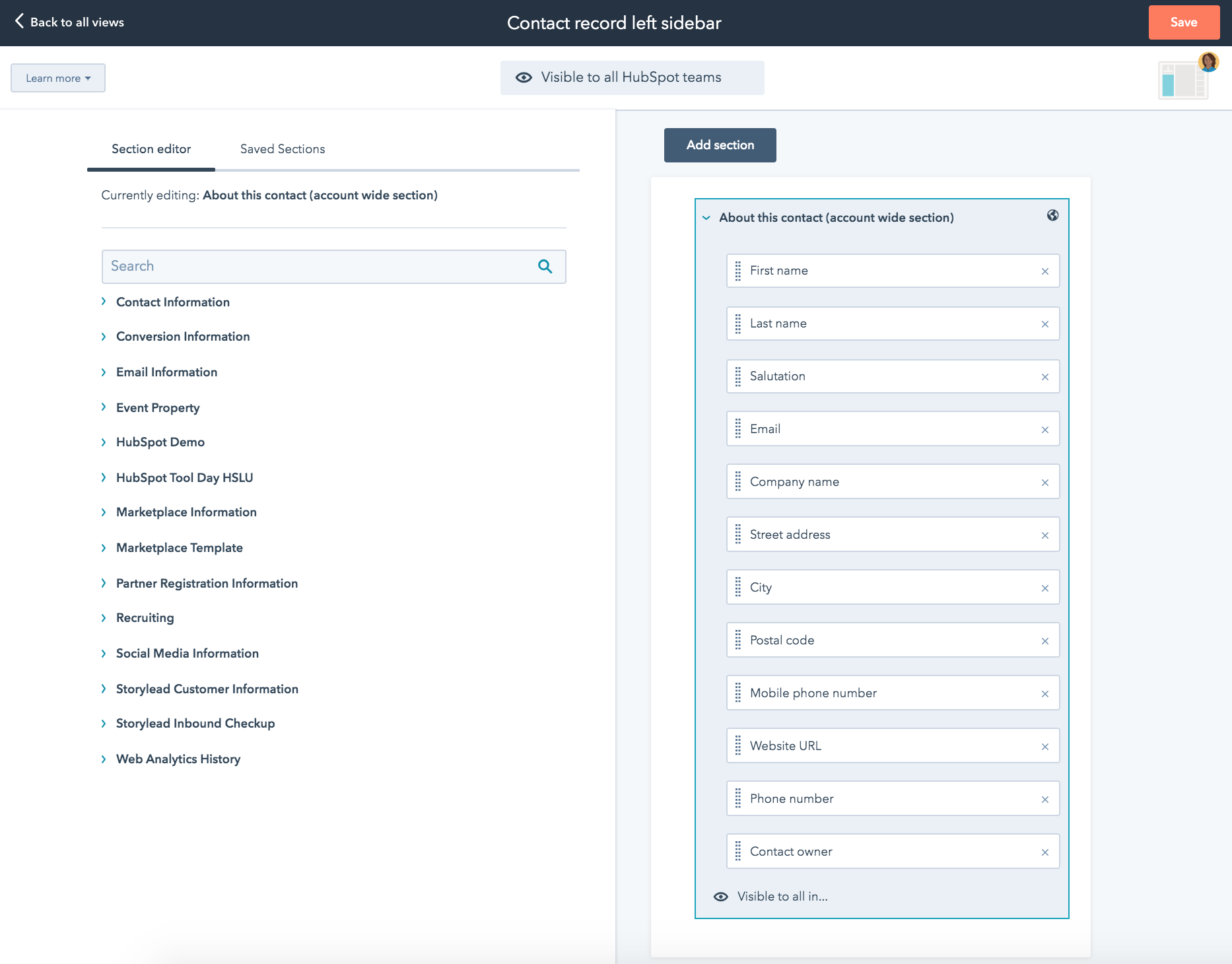 Customize About Section in HubSpot CRM